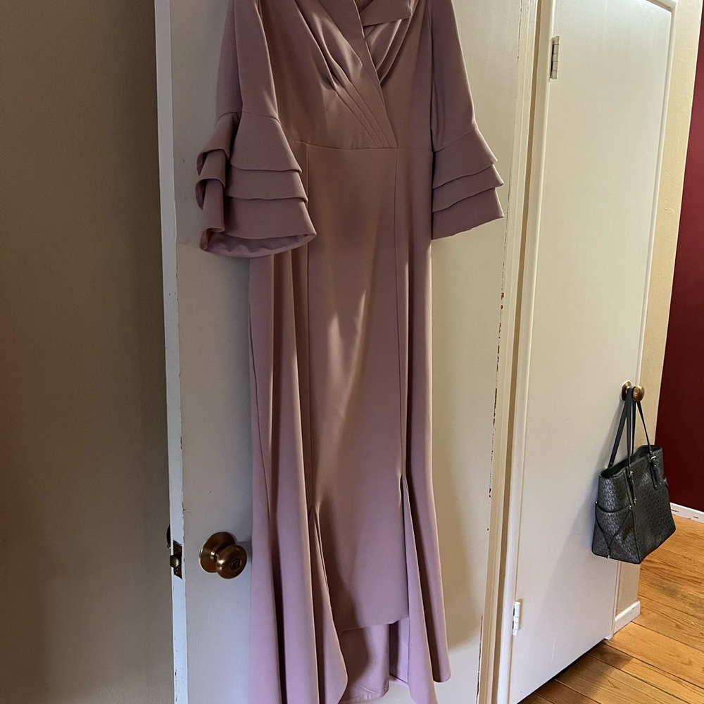 Elegant Mauve High Low Dress with Ruffle Sleeves